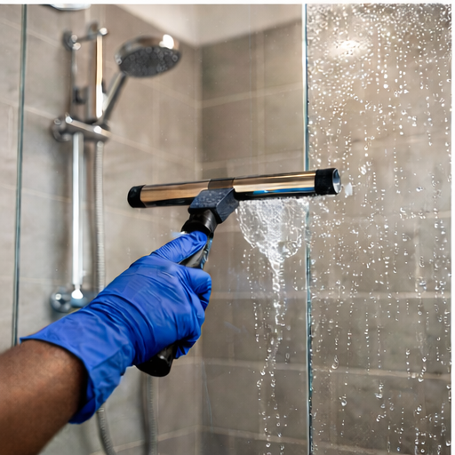 Bathroom deep cleaning London with spotless shower glass and polished chrome fittings